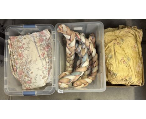 A quantity of curtains of various size, length &amp; style &amp; 6 plaited tie backs COLLECT ONLY