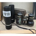 A quantity of caned vintage opera glasses & Opticron 8 x 25 LE field binoculars