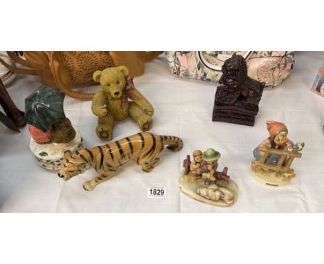 2 Goebel figures including A dog of foo, German figure, musical box &amp; A Regency fine art teddy bear