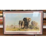 A framed & glazed print of elephants by David Shepherd, 88cm x 53cm COLLECT ONLY
