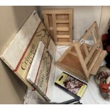 A quantity of artist easels, canvas etc