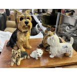 3 Yorkshire Terrier figures & 2 Westies