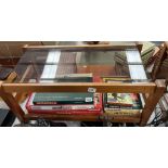 A retro glass topped coffee table on casters COLLECT ONLY
