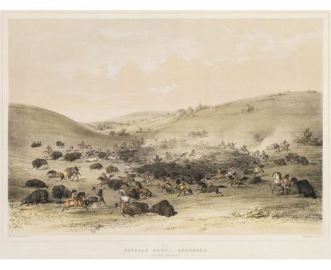 * Catlin (George). Buffalo Hunt, Surround, from Catlin's North American Indian Collection, [1844], lithograph with contempora