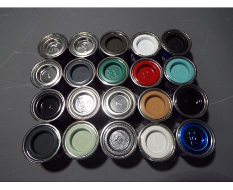 Revell Enamel Paints - a quantity of 20 Email Color 14 ml enamel paint tins of assorted colors and finishes for model buildin