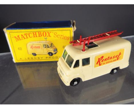 Matchbox - Rentaset TV service van with aerial and ladder to the roof, three TV sets inside van, # 62, near mint in good crea