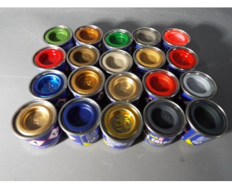 Revell Enamel Paints - a quantity of 20 Email Color 14 ml enamel paint tins of assorted colors and finishes for model buildin