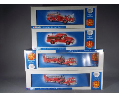 Corgi Collectibles - four diecast model fire appliances comprising US50501 Seagrave Anniversary Pumper, 51502 american LA Fra
