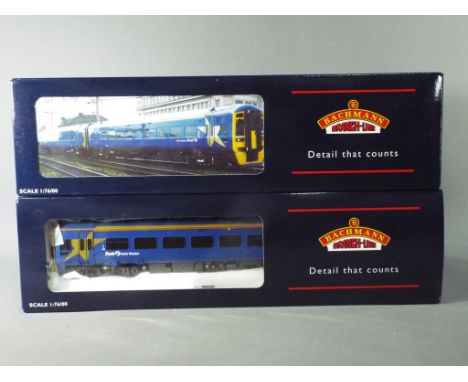 Bachmann - A boxed Bachmann Class 158 OO Gauge 2 Car DMU Set 31505 in 'First North Westernl' livery. Both models appear to be