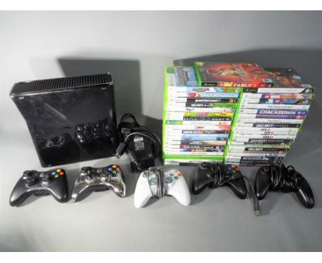 Xbox - An unboxed Microsoft Xbox 360 console, five controllers and approximately 40 games to include FIFA 13 and 14 and 16, v