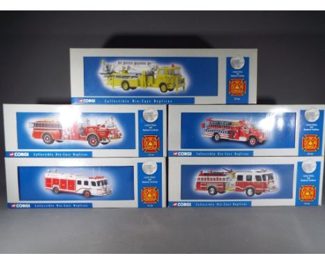Corgi Collectibles - five diecast model fire appliances comprising US51503 American LA France Turbo Chief, 52206 (Baltimore),
