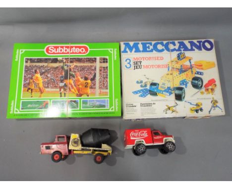 Meccano, Subbuteo, Triang, Buddy L -  A mixed lot of vintage toys and games which includes a unboxed Triang Cement Truck with