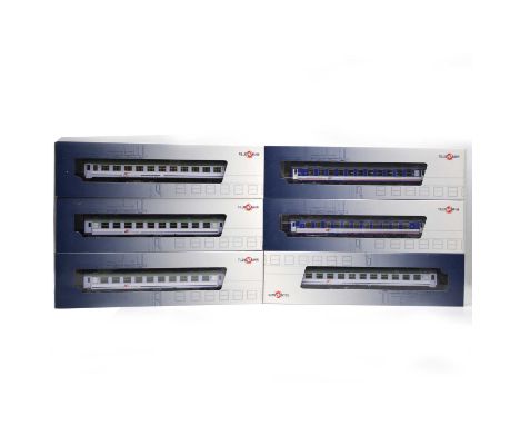 Tillig Bahn HO gauge model railway passenger coaches, six including ref 74797 Schlafwagen WLABd Typ Y PKP Intercity (x2); 748