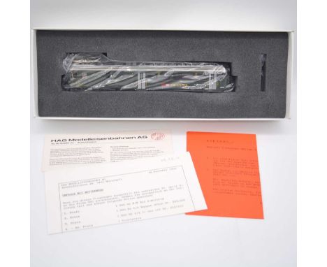 Hag HO gauge model railway diesel locomotive ref 153 BDe 4/4 SBB grun, boxed.
