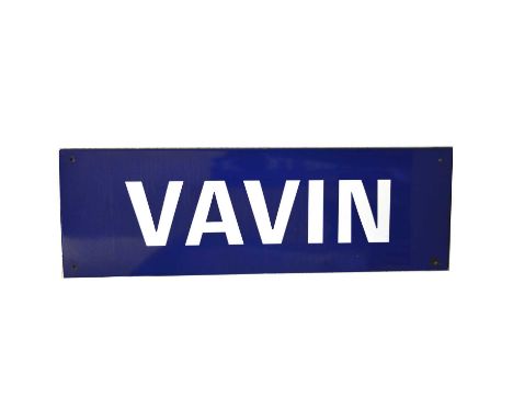 Large original french railway station / road enamel sign 'Vavin' rue, Paris, blue ground, white text, flanged edge, 40cm by 1