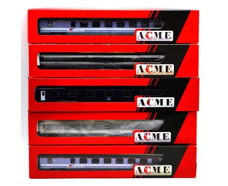 ACME HO gauge model railway passenger coaches, five including ref 52889 ZS Carrozza mista Tipo Z2; 50625 B Tipo MU 1967 SNCB;