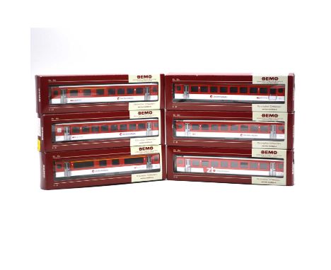 Bemo HOe gauge model railway passenger coaches, six including ref 3271 470 zb B 320; 3271 471 zb B 521; 3271 472 zb BD 352; 3