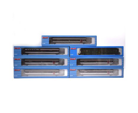Jouef HO gauge model railway passenger coaches, seven including ref HJ4089 TGV SNCF epoque VI (x4); HJ4090, HJ4091; HJ4066 OC