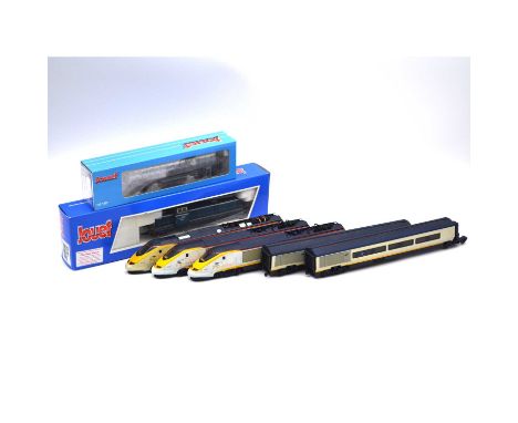 Jouef HO gauge model railways, Eurostar 5-car set #3212, loose; 854300 diesel BB 66403 locomotive, boxed; HJ6101 'Rhonr Poule