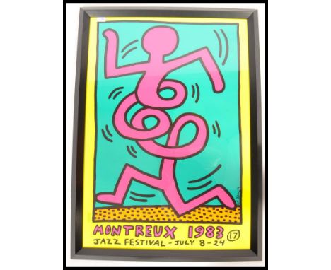 KEITH HARING. A good 17th MontreuxJazz Festival poster, 1983, silkscreen lithograph print with green colourway, yellow border
