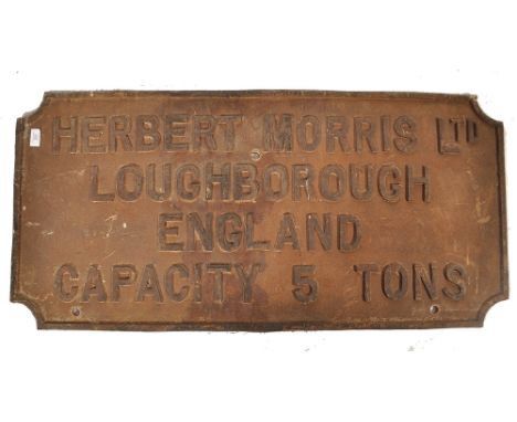 A large 19th&nbsp; / early 20th century cast iron manufacturers plaque with central notation for Herbert Morris. 108x52cm&nbs