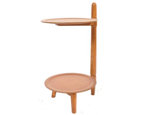 A mid century teak wood two tier cake stand / planter by Greaves &amp; Thomas. Twin circular tiers at offset angles having tu