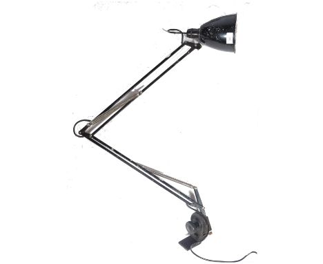 A vintage early 20th century Herbert Terry anglepoise lamp model 1209 in black colourway with large arm and pendant shade hav