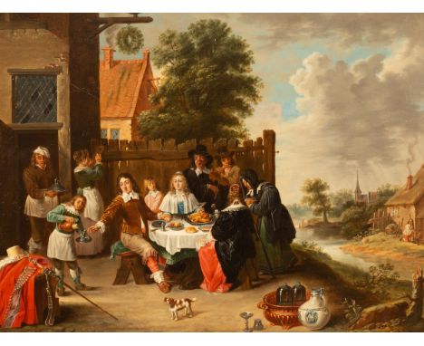 After David Teniers the Younger/Feast of the Prodigal Son/oil on panel, 47cm x 60.5cm CONDITION REPORT: Condition information