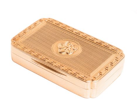 A George III 18ct yellow gold box, Alexander J Strachan, London 1806, the cover with central rosette, engine turned ground wi