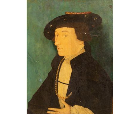 Manner of Hans Maler/Portrait of a Man Aged Twenty Six/half-length, wearing a black doublet and hat/inscribed in Latin/oil on