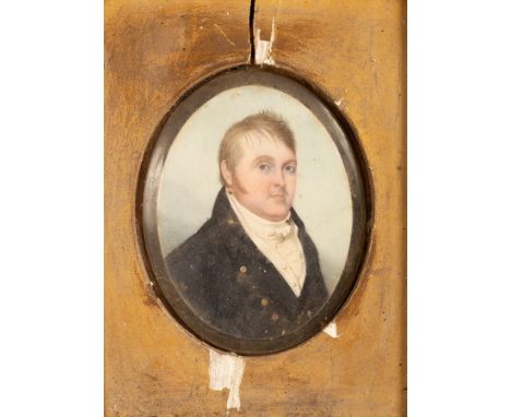 English School, early 19th Century/Portrait Miniature of a Gentleman/bust length, wearing a black coat and white stock/oval/w