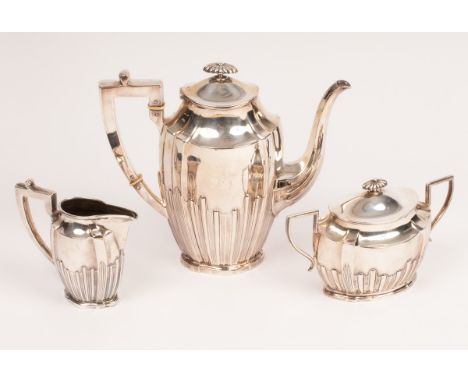 A Danish 835 standard silver three-piece coffee set, assayer's mark for Christian F Heise 1904-1932, comprising coffee pot wi