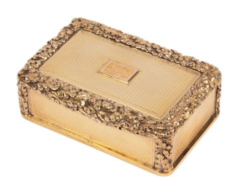 A George IV silver gilt snuff box, Charles Rawlings & William Summers, London 1830, rectangular engine turned, relief decorat