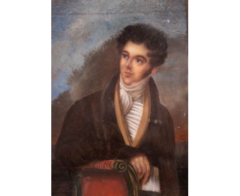 English School, early 19th Century/Portrait Miniature of a Gentleman/half-length, wearing a white stock and brown coat, his r