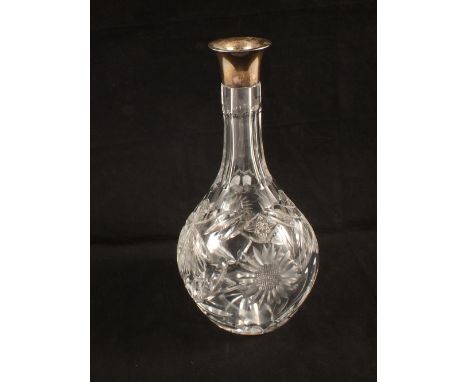 A Silver rim cut glass decanter (no stopper)