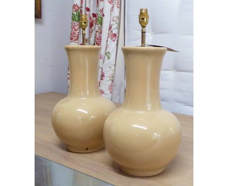 LAMPS, a pair, light tanned glazed, peach skin effect ceramic, 55cm H. (2)