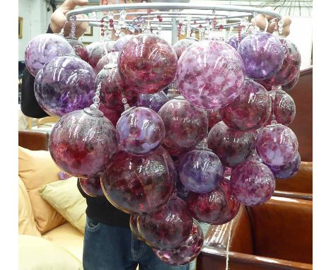 CEILING LIGHT, consisting of numerous violet balls, purchased from Roast Designs, 57cm H plus bracket. af