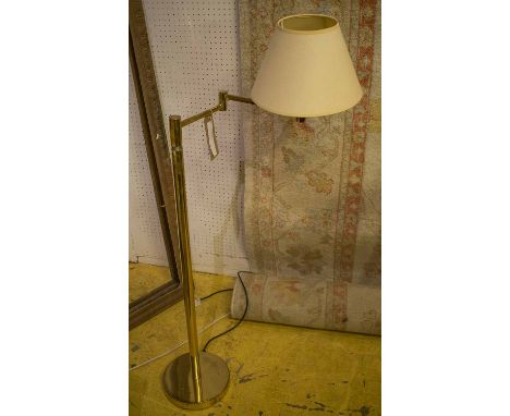 READING LAMP, brass with a cream shade, 118cm H.
