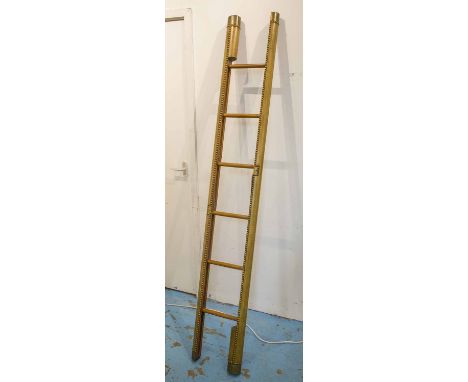 LIBRARY STEP LADDER, Georgian style leather bound and brass studded of folding design, 206cm H x 32cm.