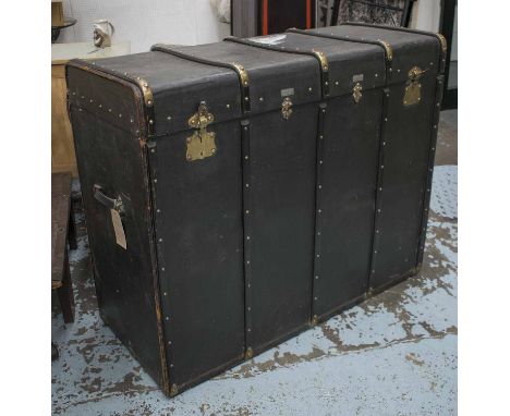'MALARD ET VERDIER' TRAVEL TRUNK, late 19th/early 20th century French of substantial proportions, black canvas covered and wo