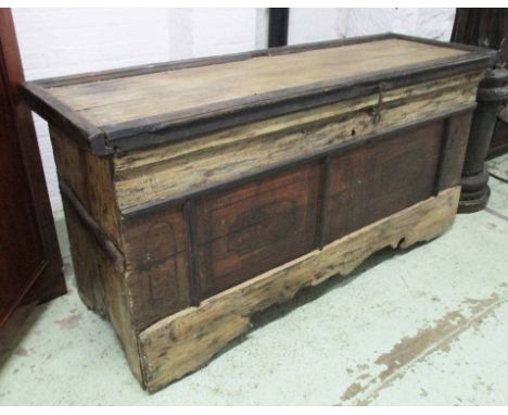TRUNK, 18th century and later, continental pine, with distressed grey painted finish and decorative front panels, with a risi