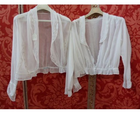 Edwardian net blouse with white work lace detail, another white Edwardian blouse with a small lappet to the front and front f