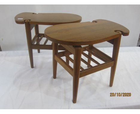 Pair of 20th century oval shaped coffee tables with undershelf, on tapering supports, 50cm approx Condition ReportThe tables 