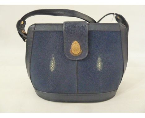 Vintage stingray skin and leather handbag labelled 'Andaman' with gold-coloured fittings and shoulder strap