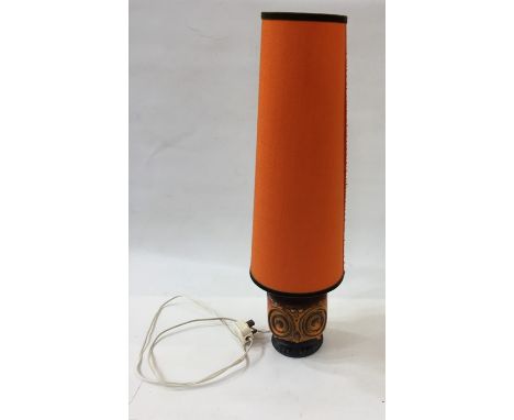 Mid-20th century West German ceramic table lamp in orange and black with large tapered orange shade, 64cm high 