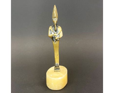 A 1920's Egyptian bronze and alabaster statue, H. 17cm. Prov. F. Collins collection.