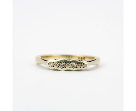 A 9ct yellow gold diamond set ring, (L), gross weight approx. 2gr.&nbsp;