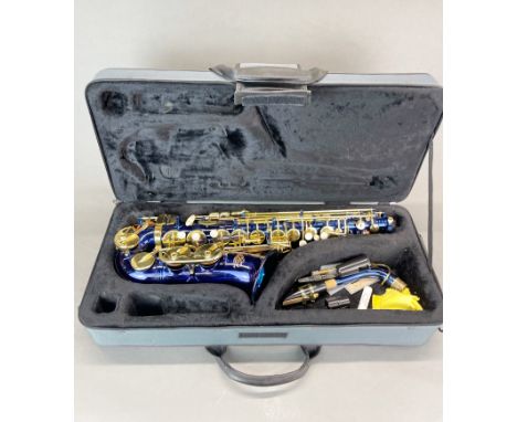 A cased saxophone.