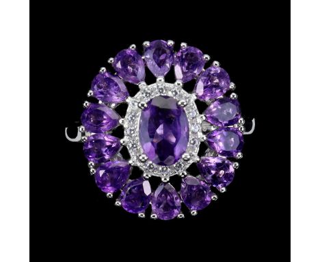A 925 silver amethyst and white stone set ring, ring size N.