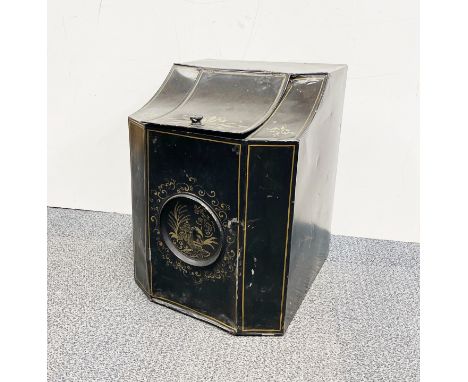 A large toleware tea caddy, size 38 x 38 x 50cm.